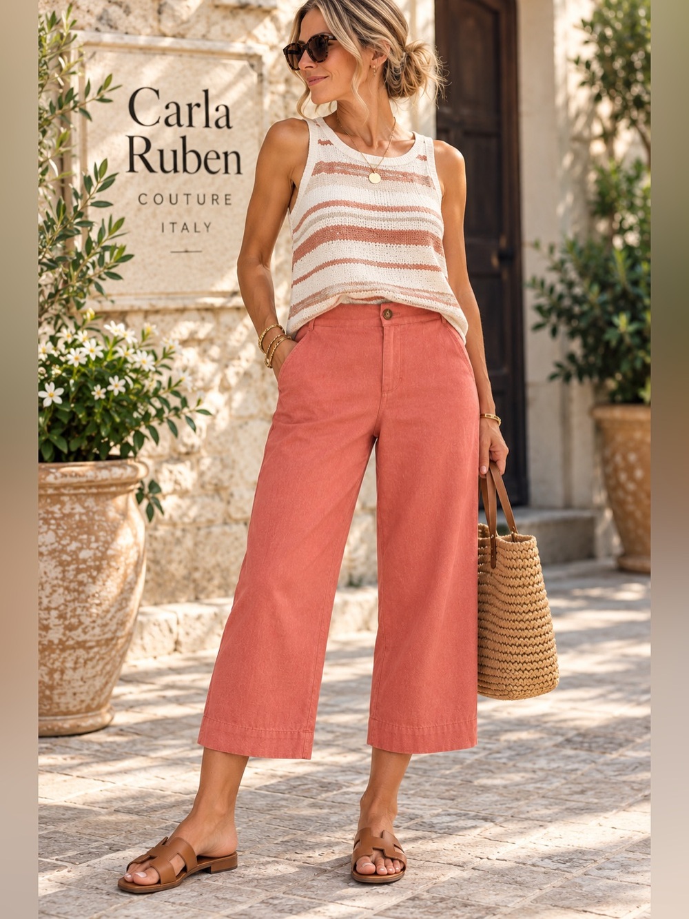 Carla Ruben Couture’,Italian Linen Viscose Cropped & Cuffed Pants Italy Size S